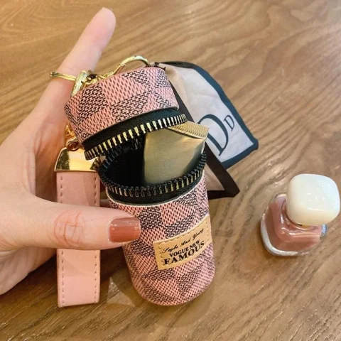 Portable Silk Scarf Barrel Lipstick Coin Bag with Keychain – Mini Triangle Pendant Storage 5