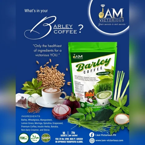 IAM Victorious Barley Coffee – 12-in-1 Herbal Coffee with Insulin Herbs (21g x 10 Sachets)