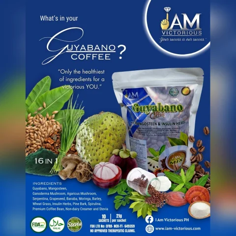 IAM Victorious Guyabano Coffee – 16-in-1 Herbal Coffee Blend (21g x 10 Sachets)